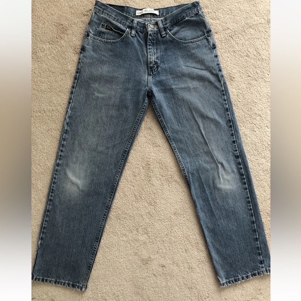 LEE jeans Men's Size 30x30 Blue Denim Relaxed Fit Distressed Jeans